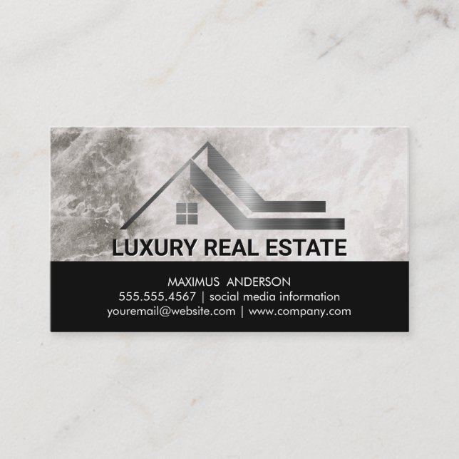 Real Estate Logo Marble Business Card (Front)