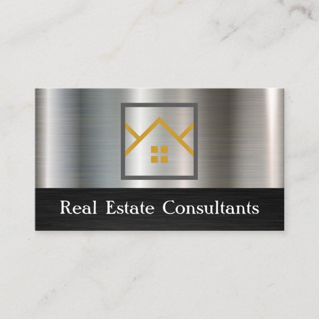 Real Estate Logo | Metallic Black Business Card (Front)