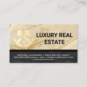 Real Estate Logo Metallic Gold Marble Business Card