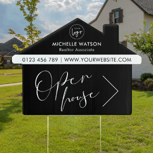 Real Estate Logo Open House For Sale Black & White Garden Sign