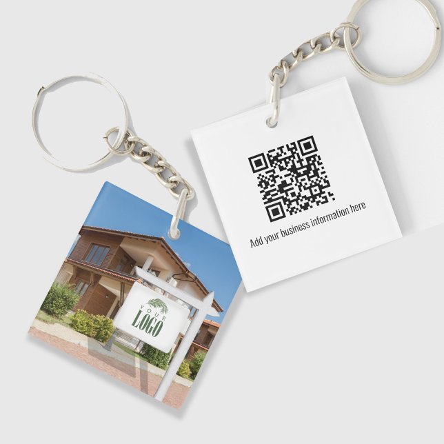 Real Estate Logo Photo Custom Logo Key Ring (Real Estate Custom QR Code key chain. )