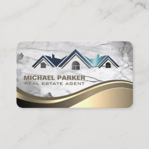 Real Estate Logo Roof Marble Stone Business Card