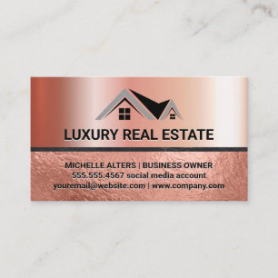 Real Estate Logo   Rose Gold Foil   Luxury Business Card