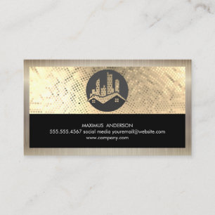 Real Estate Logo Sequin Gold Metallic Business Card