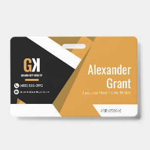 Real Estate Luxury Black & Gold Realtor ID Badge
