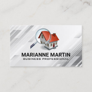 Real Estate   Magnifying Glass Home Logo Business Card