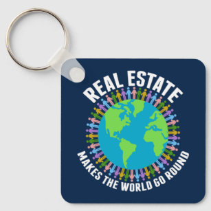 Real Estate Makes the World Go Round Blue Key Ring