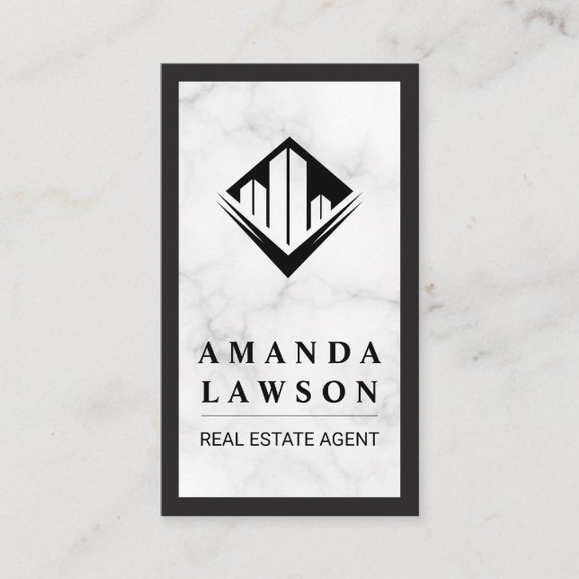 Real Estate | Marble | Black Border Appointment Card (Front)