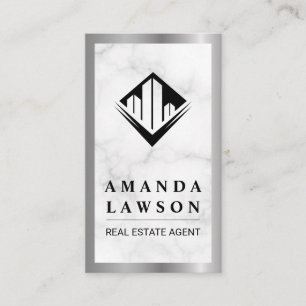Real Estate Marble Silver Metallic Border Appointment Card