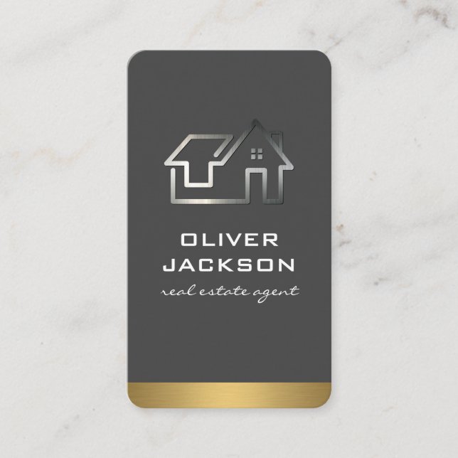Real Estate Metal Home Logo Business Card (Front)