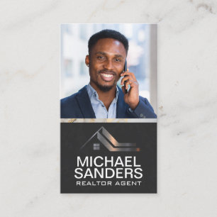 Real Estate Metal Logo   Business Man on Phone Business Card