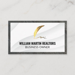 Real Estate Metallic Gold Feather Pen Business Card