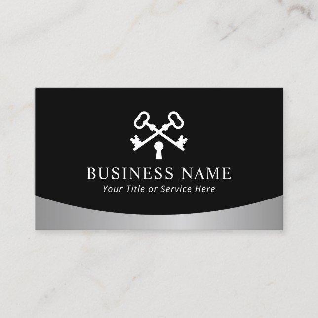 Real Estate Minimalist Key House Logo Modern Business Card (Front)