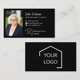 Real Estate Modern Black Luxury Custom Photo Logo Business Card