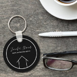 Real Estate Modern Black White Custom House Key Ring<br><div class="desc">This modern realtor keychain is custom made with your realty company name under the the agent name in chic typography. This minimalist black and white key chain feature a simple line drawing of a house. Contemporary gift for an agent working to help you buy a home.</div>