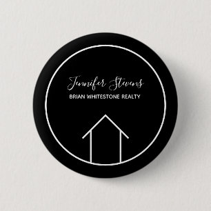 Real Estate Modern Black White Custom Name Tag 6 Cm Round Badge