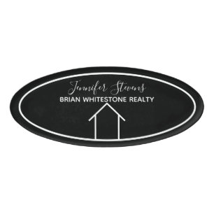 Real Estate Modern Black White Custom Realtor Name Tag