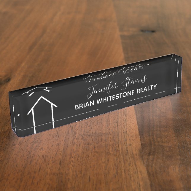 Real Estate Modern Black White Custom Realty Nameplate (Side)