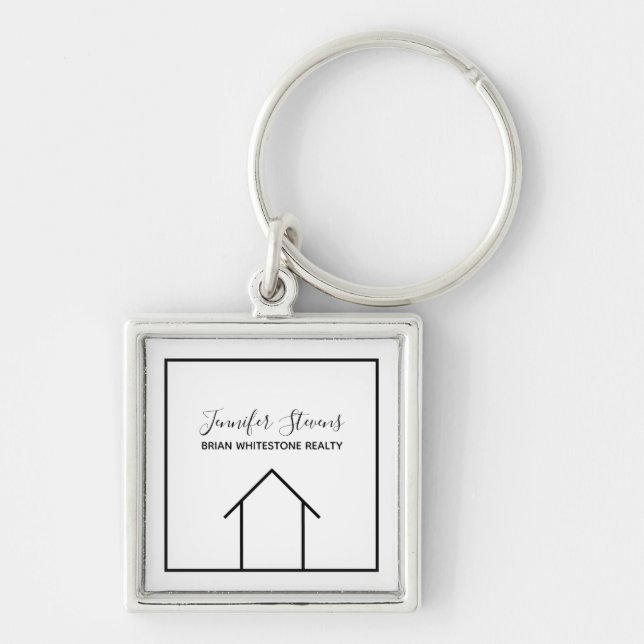 Real Estate Modern Black White Monogram Realtor Key Ring (Front)