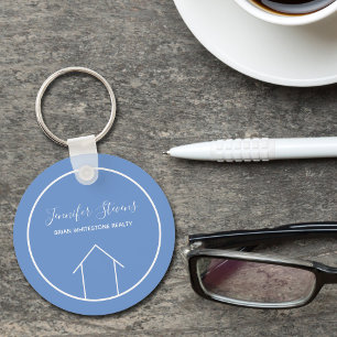 Real Estate Modern Blue White Custom Cute Realtor Key Ring