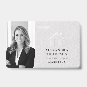 Real Estate Modern Elegant Black White QR Photo ID Badge