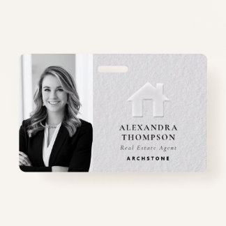Real Estate Modern Elegant Black White QR Photo ID Badge