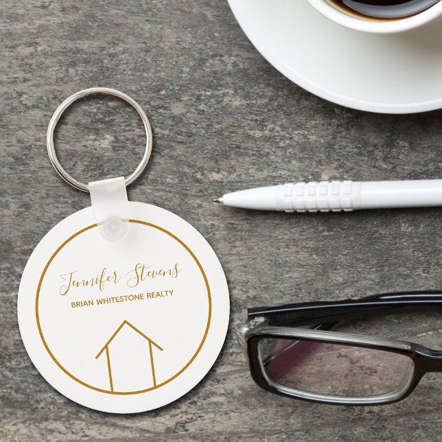 Real Estate Modern House Chic Gold Custom Realtor Key Ring (Creator Uploaded)