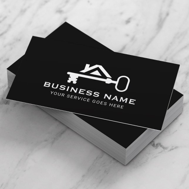 Real Estate Modern House Key Logo Realtor Business Card (Creator Uploaded)
