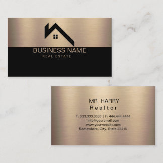 Real Estate Modern House Logo Black & Gold Business Card