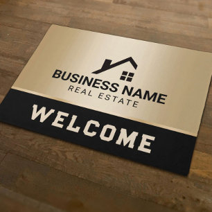 Real Estate Modern House Logo Black & Gold Doormat