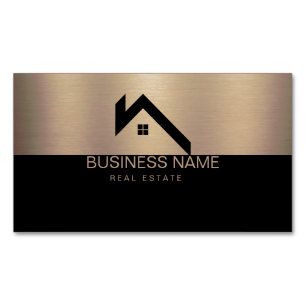 Real Estate Modern House Logo Black & Gold Magnetic Business Card