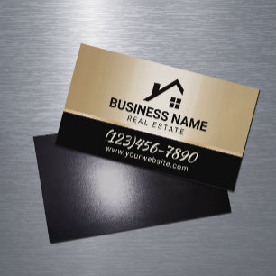 Real Estate Modern House Logo Black & Gold Magnetic Business Card