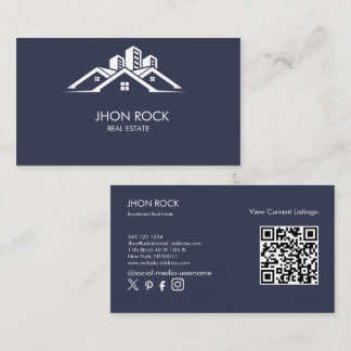 Real Estate Modern House Logo dark grey Qr Business Card