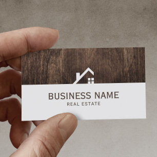 Real Estate Modern House Logo Elegant Dark Wood Business Card