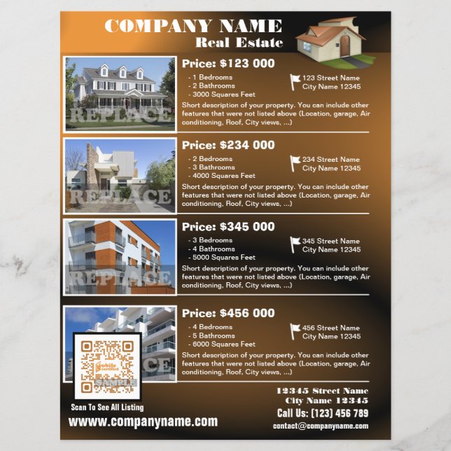 Real Estate – Modern QR code flyer – Brown (QR455) (Front)