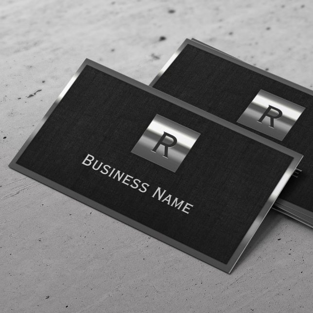 Real Estate Monogram Metal Frame Classy Linen Business Card (Creator Uploaded)