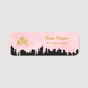 Real Estate Name Tag Badge Faux Marble & Logo