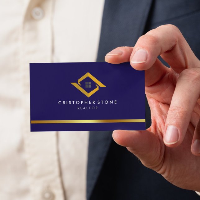 Real Estate Navy Blue House Logo Modern Realtor Business Card (Real Estate Navy Blue House Logo Modern Realtor Business Card)