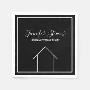 Real Estate Open House Black White Marketing Napkin