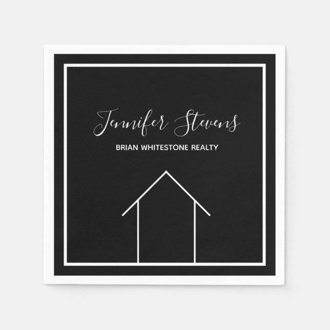 Real Estate Open House Black White Marketing Napkin (Front)