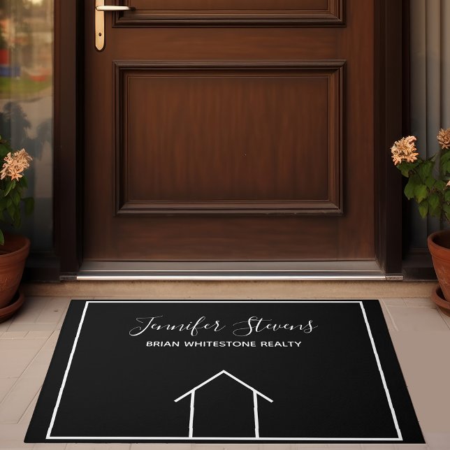 Real Estate Open House Black White Monogram Doormat (Creator Uploaded)