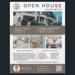Real Estate Open House Logo Photo QR Flyer<br><div class="desc">Promote your luxury listings with this professionally designed real estate flyer template. Featuring a clean, modern layout, this flyer is fully customisable with your logo, property photo, listing details, contact information, and a QR code linking to a virtual tour or website. Perfect for open houses, listing presentations, and window displays....</div>