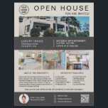 Real Estate Open House Logo Photo QR Neutral Flyer<br><div class="desc">Promote your luxury listings with this professionally designed real estate flyer template. Featuring a clean, modern layout, this flyer is fully customisable with your logo, property photo, listing details, contact information, and a QR code linking to a virtual tour or website. Perfect for open houses, listing presentations, and window displays....</div>