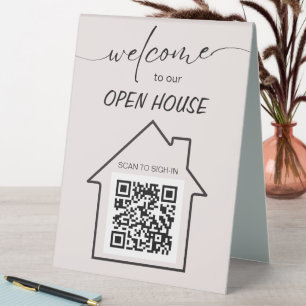 Real Estate Open House Sign In QR Code Table Sign