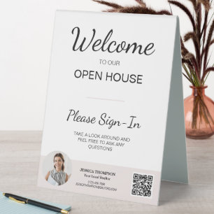 Real Estate Open House Sign In QR Code Table Sign