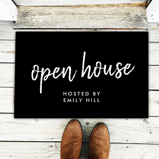 Real Estate Open House Stylish Black Realtor Doormat (Creator Uploaded)