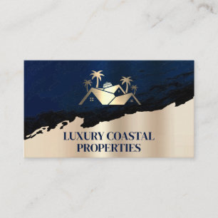 Real Estate Palm Tree Logo Blue Gold Business Card
