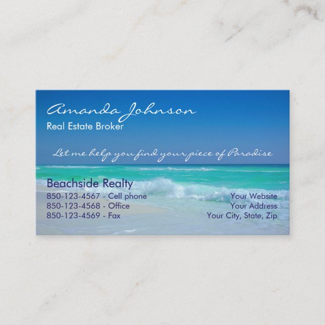 Real Estate Piece of Paradise Beach Waves Business Card (Front)