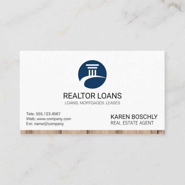 Real Estate | Pillar Icon Wood Trim Business Card (Front)
