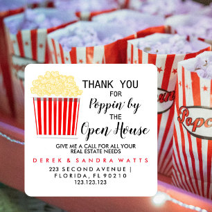real estate POPCORN open house Announcement Pos Po Square Sticker